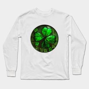 Stained Glass Four Leaf Clover Long Sleeve T-Shirt